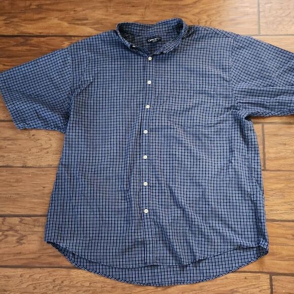 Cherokee men's XXL navy blue plaid short sleeve button down shirt - Picture 1 of 3